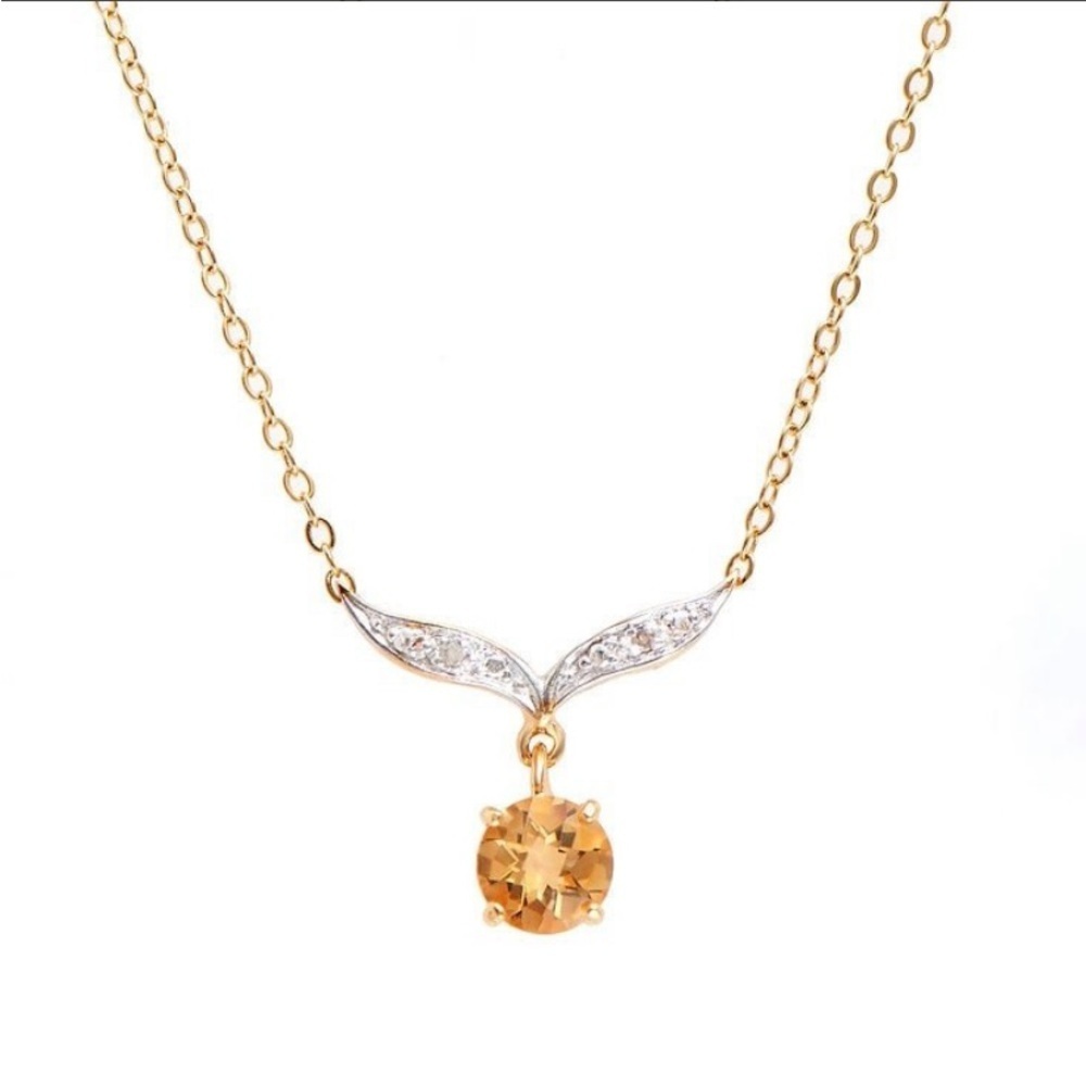 Plated 18KT‎ Yellow Gold 1.04cts Citrine and Diamond Necklace